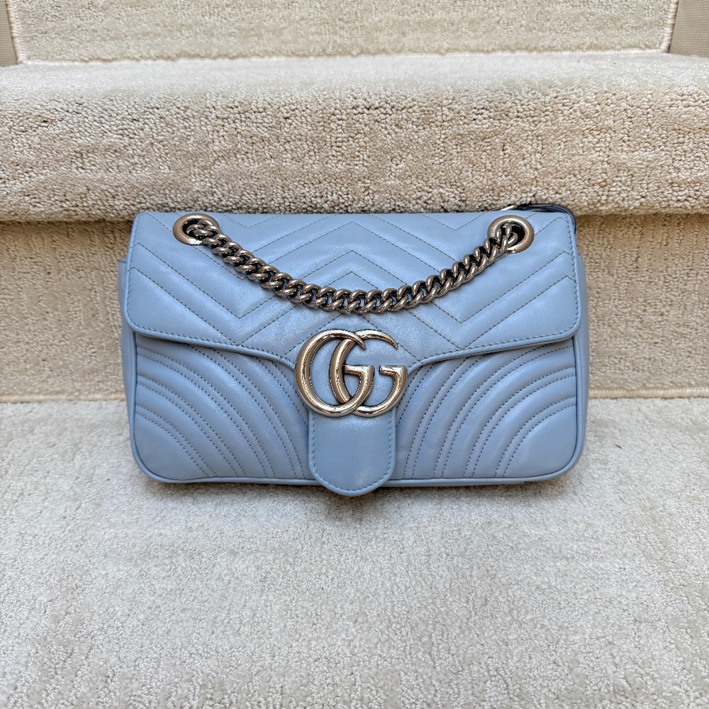 GUCCI Calfskin Matelasse GG Marmont small in baby blue